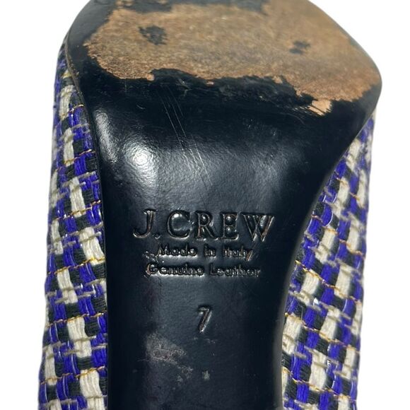 J. Crew Collection Etta Made in Italy Blue Tweed Block Heel Pumps Leather Sole - Picture 11 of 13